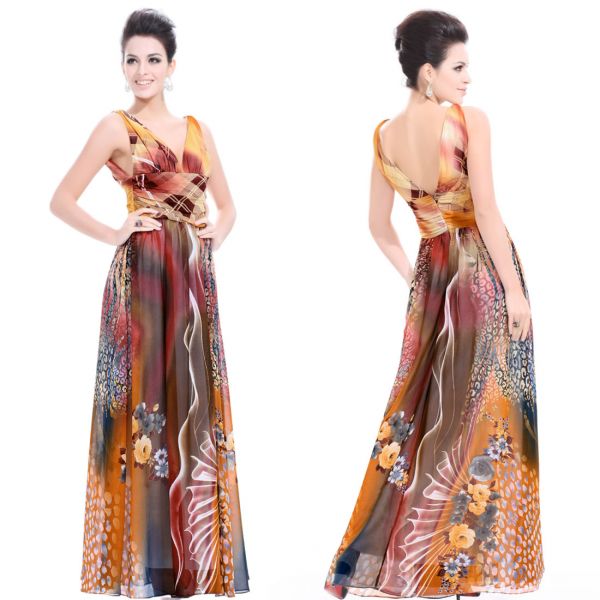 Ever Pretty Sexy Double V-neck Floral Printed Chiffon Casual
